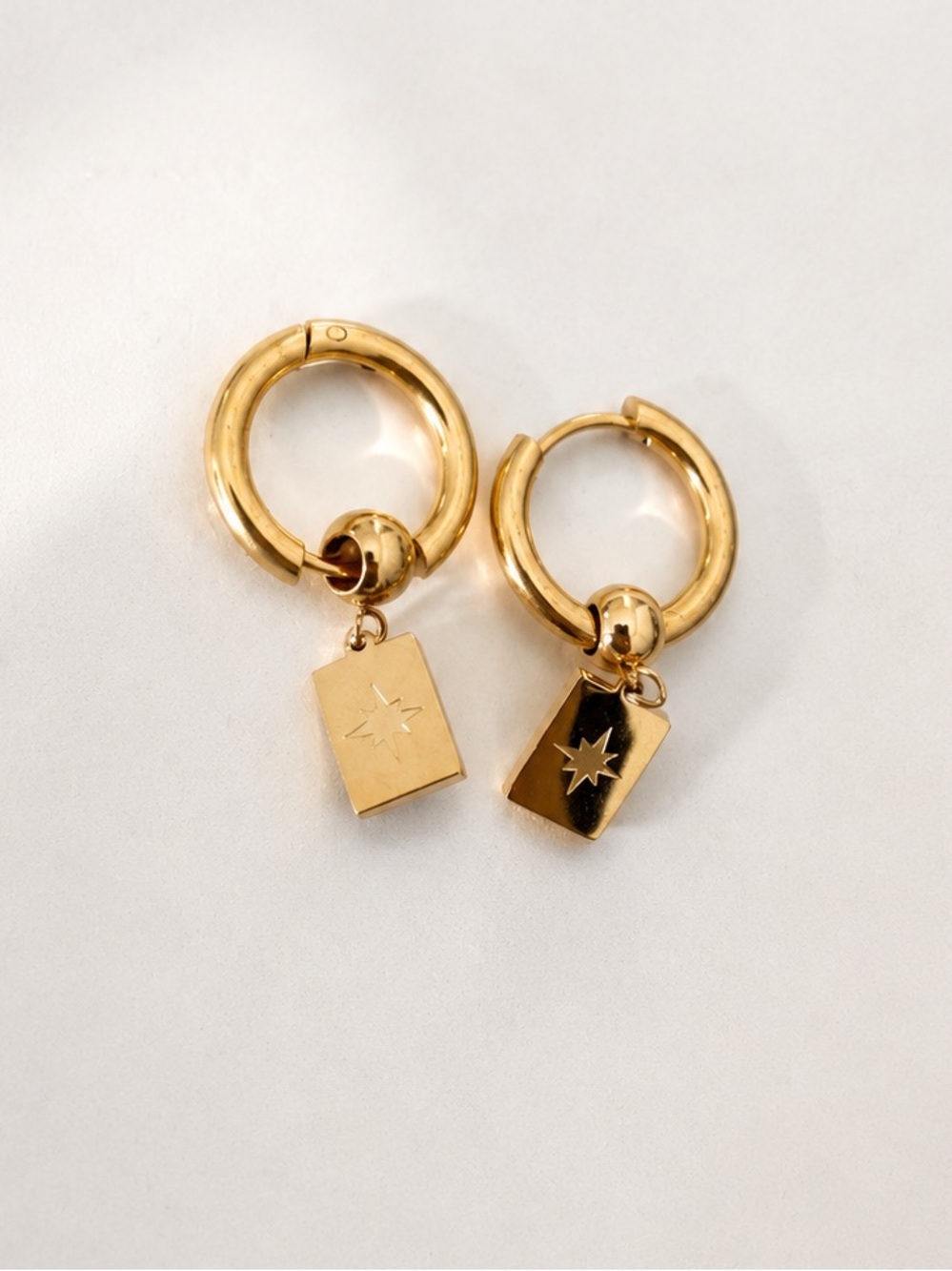 18K Gold Plated Stainless Steel Star Charm Huggie Hoop Earrings